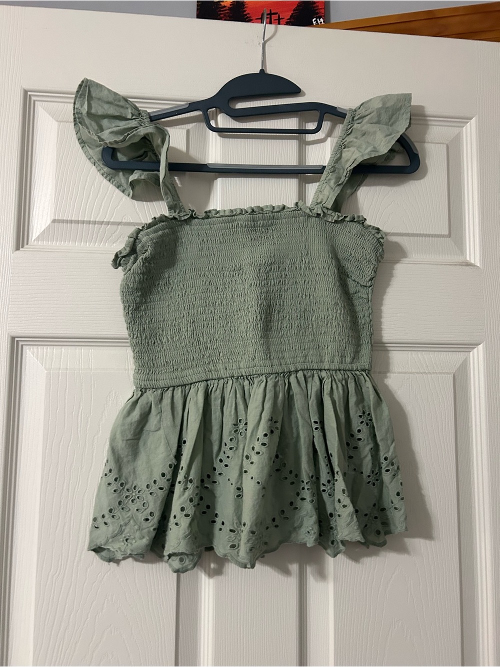 Japna Sage Green Smocked Ruffle Tank